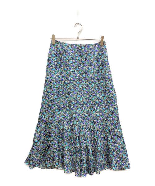 DRAWER（ドゥロワー）Drawer (ドゥロワー) シルクフラワープリントフレアスカート ブルー サイズ:36の古着・服飾アイテム