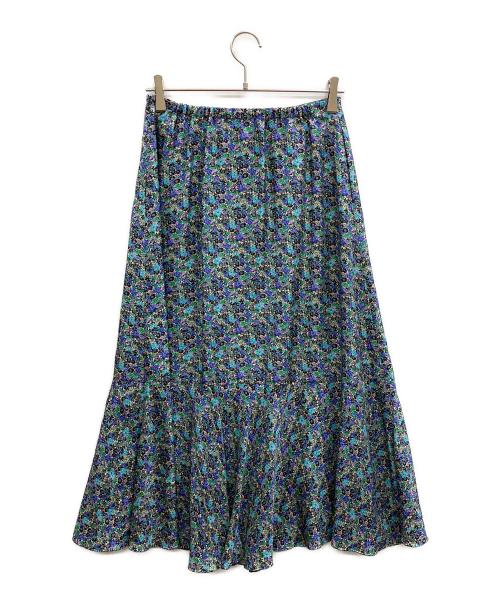 DRAWER（ドゥロワー）Drawer (ドゥロワー) シルクフラワープリントフレアスカート ブルー サイズ:36の古着・服飾アイテム
