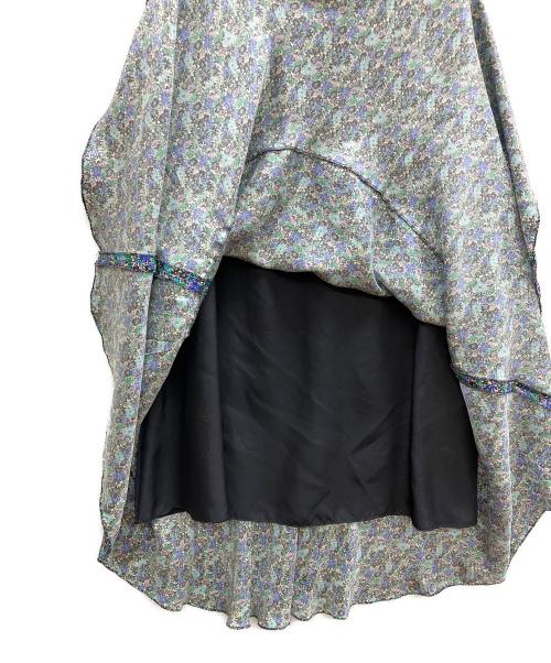 DRAWER（ドゥロワー）Drawer (ドゥロワー) シルクフラワープリントフレアスカート ブルー サイズ:36の古着・服飾アイテム