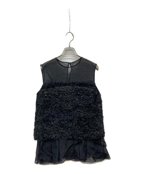 ALUNC（アルン）Alunc (アルン) ジャカードペプラムブラウス ブラック サイズ:38の古着・服飾アイテム