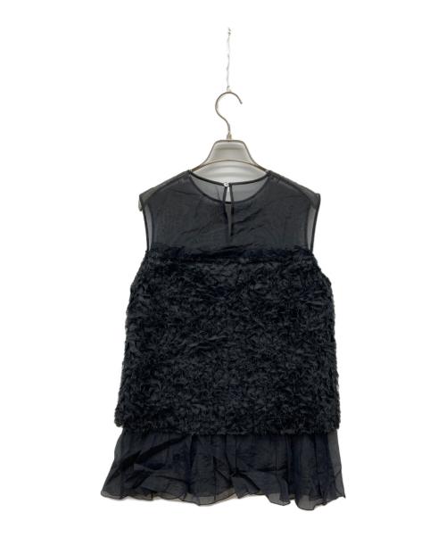 ALUNC（アルン）Alunc (アルン) ジャカードペプラムブラウス ブラック サイズ:38の古着・服飾アイテム