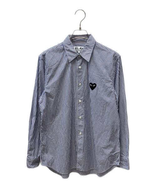 PLAY COMME des GARCONS（プレイコムデギャルソン）PLAY COMME des GARCONS (プレイコムデギャルソン) Stripe Shirt With Black Emblem Pattern A ネイビー サイズ:Sの古着・服飾アイテム