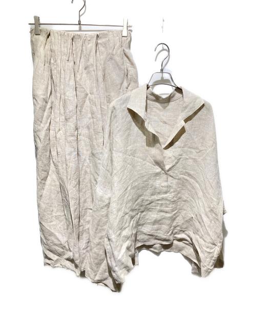 ok.soon（オクスン）ok.soon (オクスン) linen shirt&long skirt relax setup ベージュ サイズ:FREEの古着・服飾アイテム