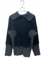ENFOLDエンフォルド）の古着「ダブルクロス ニットレイヤードPULLOVER」｜グレー×ブラック