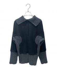 ENFOLD（エンフォルド）の古着「ダブルクロス ニットレイヤードPULLOVER」｜グレー×ブラック
