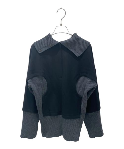 ENFOLD（エンフォルド）ENFOLD (エンフォルド) ダブルクロス ニットレイヤードPULLOVER グレー×ブラック サイズ:38の古着・服飾アイテム
