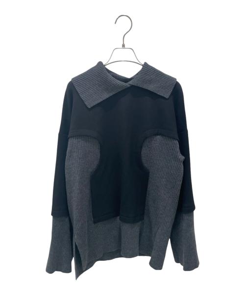 ENFOLD（エンフォルド）ENFOLD (エンフォルド) ダブルクロス ニットレイヤードPULLOVER グレー×ブラック サイズ:38の古着・服飾アイテム