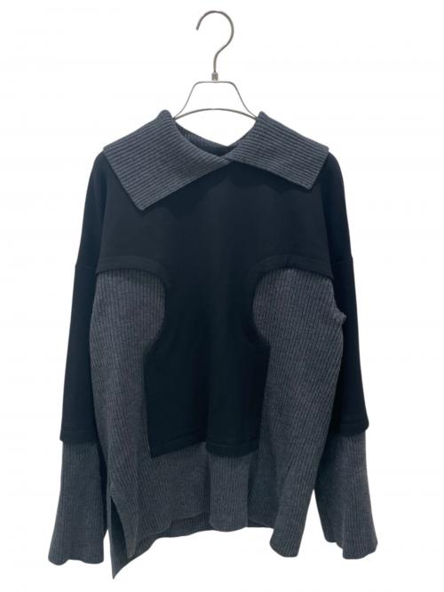 ENFOLD（エンフォルド）ENFOLD (エンフォルド) ダブルクロス ニットレイヤードPULLOVER グレー×ブラック サイズ:38の古着・服飾アイテム