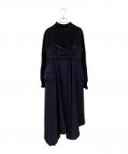 sacaiサカイ）の古着「Wool Knit × Chalk Stripe Dress」｜ネイビー×ブラック