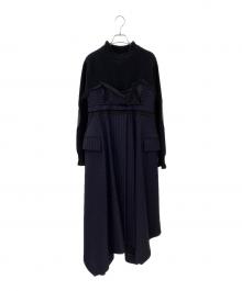 sacai（サカイ）の古着「Wool Knit × Chalk Stripe Dress」｜ネイビー×ブラック