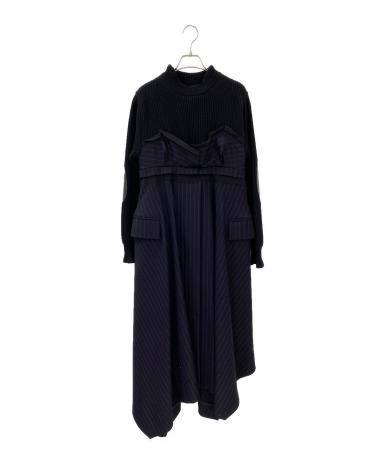 sacai 24SS 美品 99,000円 チュニックワンピース&プルオーバー 中古・古着通販】sacai (サカイ) Wool Knit × Chalk Stripe Dress