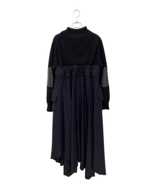 sacai（サカイ）sacai (サカイ) Wool Knit × Chalk Stripe Dress ネイビー×ブラック サイズ:1の古着・服飾アイテム