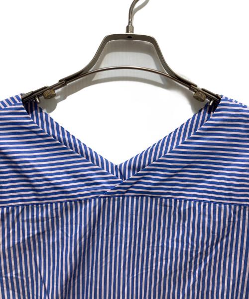 MACPHEE（マカフィー）MACPHEE (マカフィー) ストライプシャーリング Vネックブラウス ブルー サイズ:SIZE　36の古着・服飾アイテム