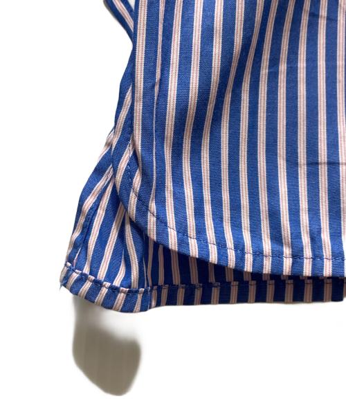 MACPHEE（マカフィー）MACPHEE (マカフィー) ストライプシャーリング Vネックブラウス ブルー サイズ:SIZE　36の古着・服飾アイテム