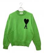 amiアミ）の古着「ハートロゴクルーネックセーター UKS002.018」｜グリーン