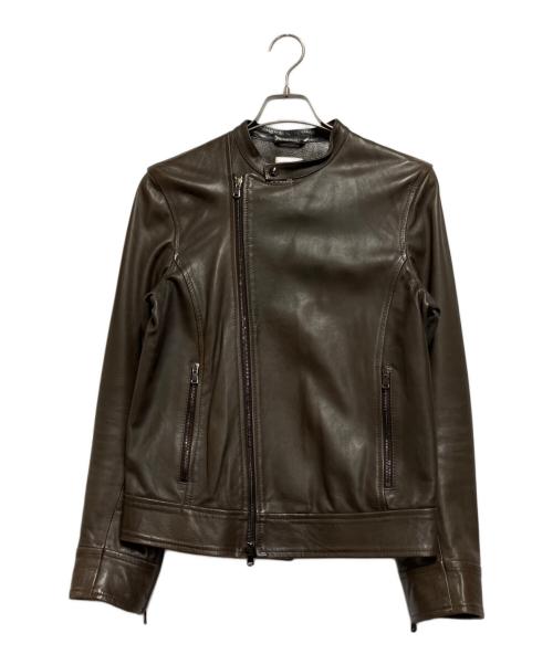 EMMETI（エンメティ）EMMETI (エンメティ) ラムスキンダブルライダースジャケット ブラウン サイズ:42の古着・服飾アイテム