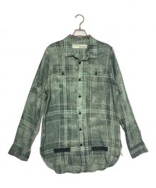 OFFWHITE（オフホワイト）の古着「バックロゴリネンチェックシャツ」｜ライトグリーン