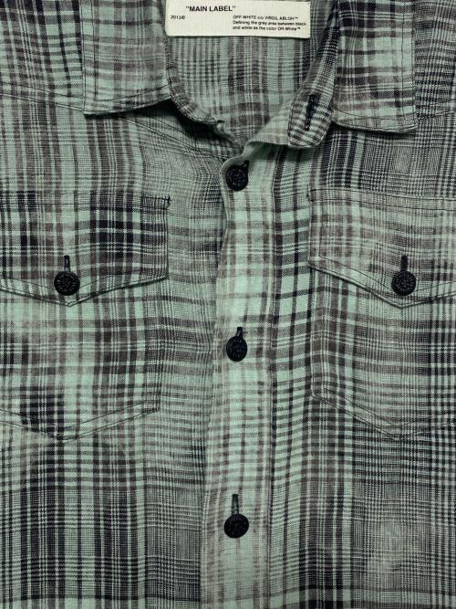 OFFWHITE（オフホワイト）OFFWHITE (オフホワイト) バックロゴリネンチェックシャツ ライトグリーン サイズ:XXSの古着・服飾アイテム