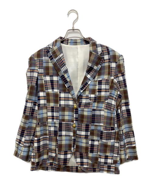 DOUBLE STANDARD CLOTHING（ダブルスタンダードクロージング）DOUBLE STANDARD CLOTHING (ダブルスタンダードクロージング) パッチワークチェックジャケット ネイビー サイズ:36の古着・服飾アイテム