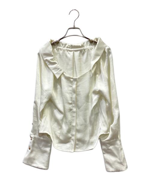 polaura（ポロ―ラ）polaura (ポロ―ラ) ボウタイmany wayオフショルサテンブラウス アイボリー サイズ:Fの古着・服飾アイテム
