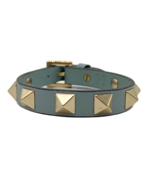 VALENTINO（ヴァレンティノ）VALENTINO (ヴァレンティノ) ロックスタッズレザーブレスレット ブルーの古着・服飾アイテム
