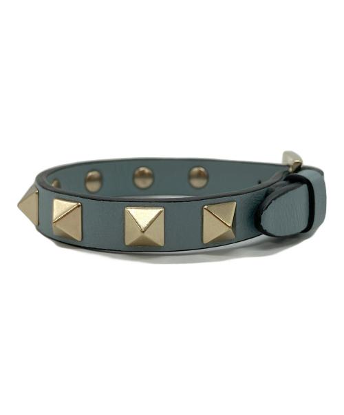 VALENTINO（ヴァレンティノ）VALENTINO (ヴァレンティノ) ロックスタッズレザーブレスレット ブルーの古着・服飾アイテム