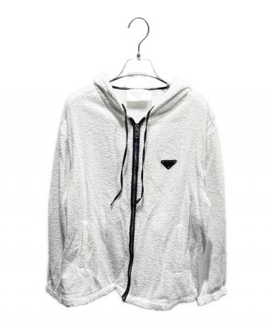 PRADA フード付き ジップアップ ブルゾン ホワイト 中古・古着通販】PRADA (プラダ) Cotton Terry パイルジップパーカー
