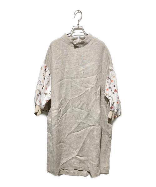 BEARDSLEY（ビアズリー）BEARDSLEY (ビアズリー) バンドカラーリネンワンピース ベージュ サイズ:FREEの古着・服飾アイテム