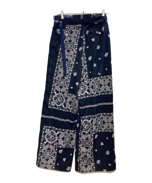 sacai（サカイ）sacai (サカイ) PAISLEY SLIT WIDE PANTS ネイビー サイズ:3 未使用品の古着・服飾アイテム