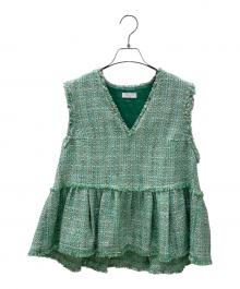 BALLSEY（ボールジィ）の古着「カラースパングルツイードペプラムプルオーバー」｜グリーン