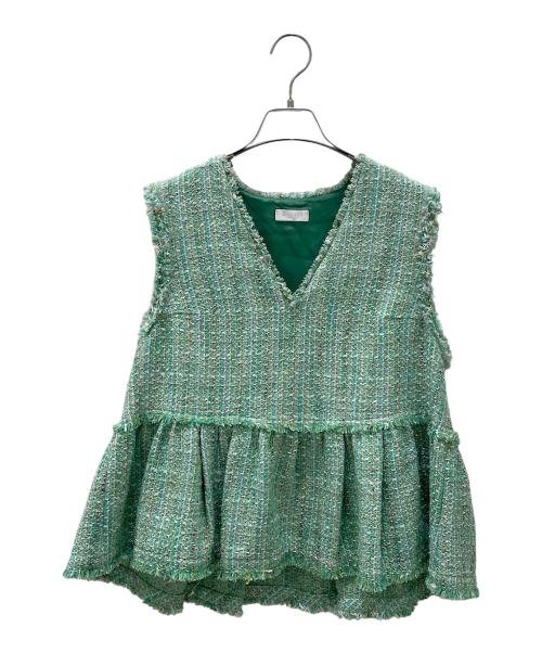 BALLSEY（ボールジィ）BALLSEY (ボールジィ) カラースパングルツイードペプラムプルオーバー グリーン サイズ:36の古着・服飾アイテム