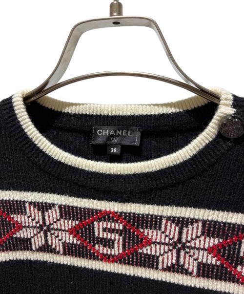 CHANEL（シャネル）CHANEL (シャネル) ジャガードカシミヤセーター ブラック×レッド サイズ:38の古着・服飾アイテム