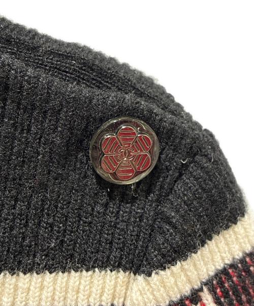 CHANEL（シャネル）CHANEL (シャネル) ジャガードカシミヤセーター ブラック×レッド サイズ:38の古着・服飾アイテム