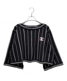 CHANEL（シャネル）の古着「ココマークショート7分袖カシミヤニット」｜ブラック×ホワイト