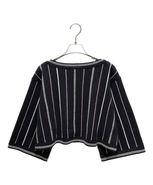 CHANEL（シャネル）CHANEL (シャネル) ココマークショート7分袖カシミヤニット ブラック×ホワイト サイズ:38の古着・服飾アイテム