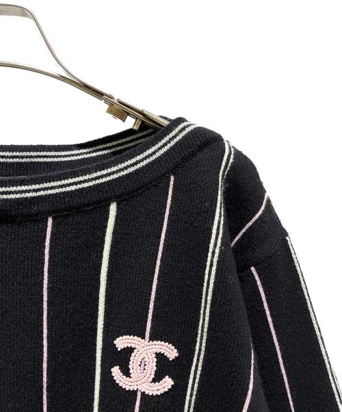 CHANEL（シャネル）CHANEL (シャネル) ココマークショート7分袖カシミヤニット ブラック×ホワイト サイズ:38の古着・服飾アイテム