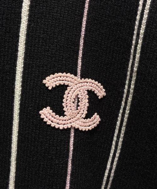 CHANEL（シャネル）CHANEL (シャネル) ココマークショート7分袖カシミヤニット ブラック×ホワイト サイズ:38の古着・服飾アイテム