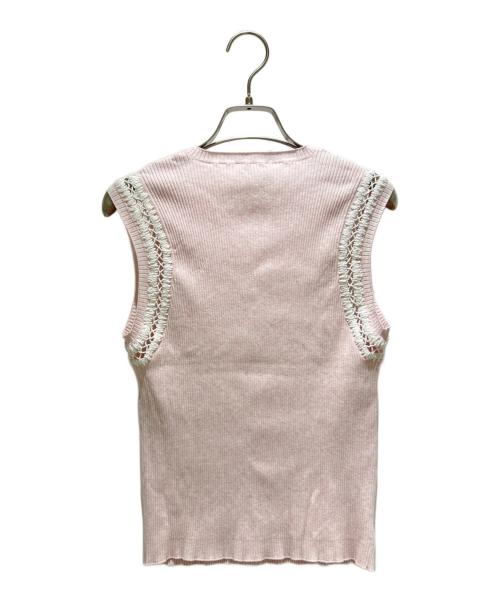 CHANEL（シャネル）CHANEL (シャネル) レースコットンノースリーブニット ピンク×ホワイト サイズ:40の古着・服飾アイテム