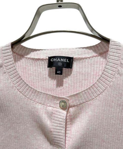 CHANEL（シャネル）CHANEL (シャネル) レーストリミングコットンショートスリーブカーディガン ピンク×ホワイト サイズ:40の古着・服飾アイテム