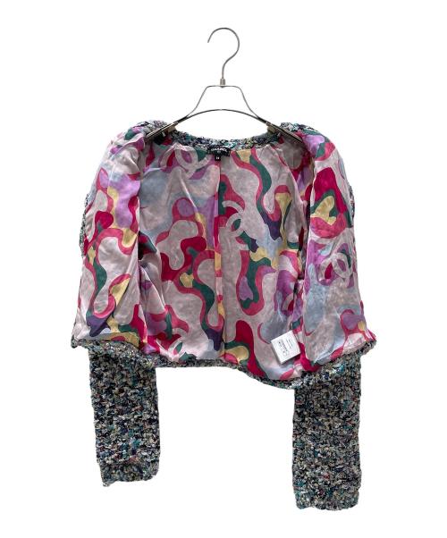 CHANEL（シャネル）CHANEL (シャネル) P70 ココボタン ノーカラージャケット ブルー サイズ:38の古着・服飾アイテム