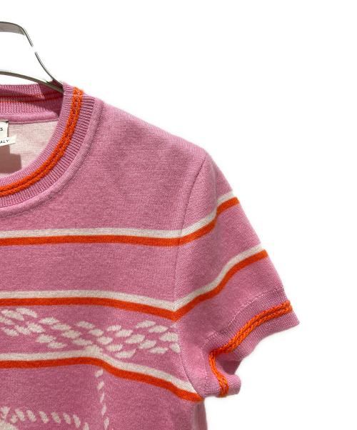 HERMES（エルメス）HERMES (エルメス) カノエ シェーヌダンクル ニット ピンク×オレンジ サイズ:38の古着・服飾アイテム