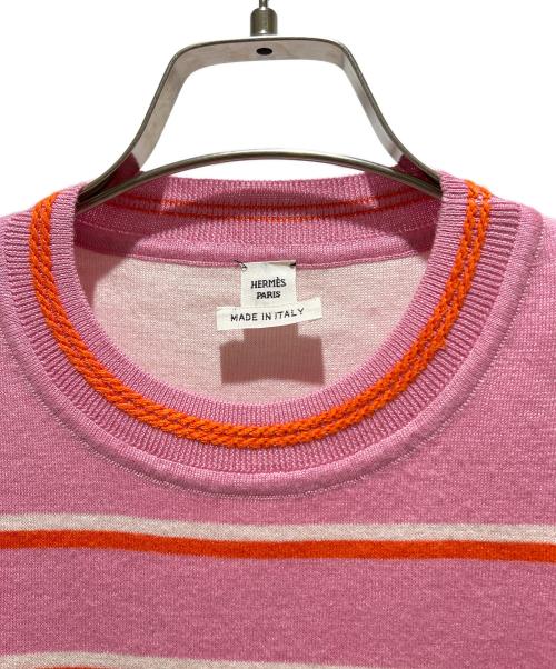 HERMES（エルメス）HERMES (エルメス) カノエ シェーヌダンクル ニット ピンク×オレンジ サイズ:38の古着・服飾アイテム