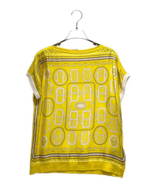 HERMES（エルメス）HERMES (エルメス) ツイルレーヌ/シルク切替半袖ニット イエロー×ホワイト サイズ:38の古着・服飾アイテム