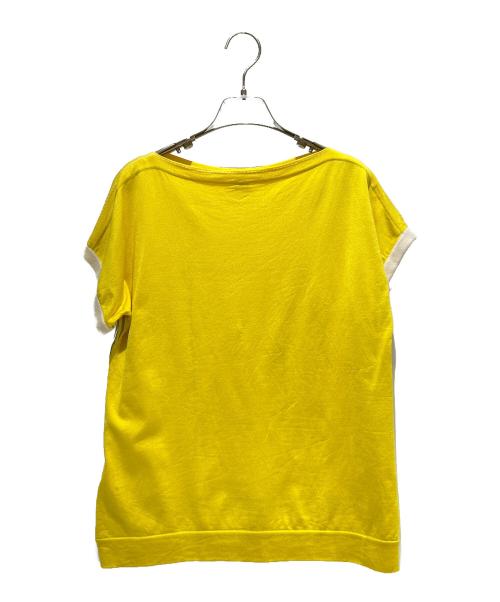 HERMES（エルメス）HERMES (エルメス) ツイルレーヌ/シルク切替半袖ニット イエロー×ホワイト サイズ:38の古着・服飾アイテム