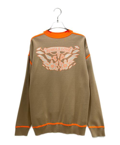 HERMES（エルメス）HERMES (エルメス) ツイルレーヌ/ジャングルラブ/JUNGLE LOVE/シルク切替ニット ベージュ×オレンジ サイズ:34の古着・服飾アイテム