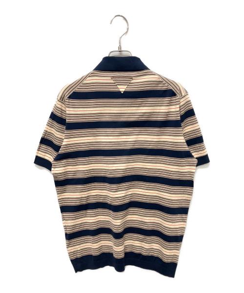 PRADA（プラダ）PRADA (プラダ) ストライプ コットン ポロシャツ ネイビー サイズ:48の古着・服飾アイテム