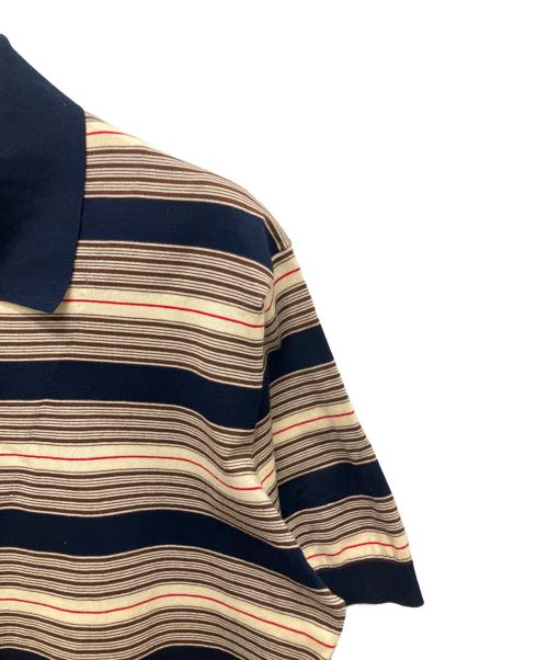 PRADA（プラダ）PRADA (プラダ) ストライプ コットン ポロシャツ ネイビー サイズ:48の古着・服飾アイテム