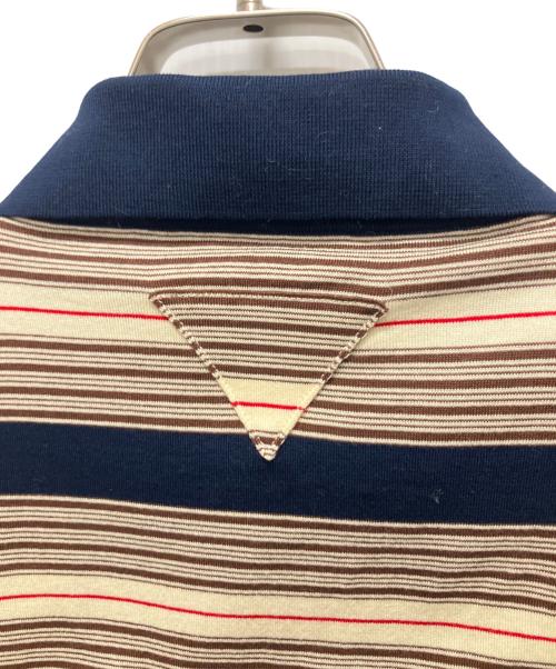 PRADA（プラダ）PRADA (プラダ) ストライプ コットン ポロシャツ ネイビー サイズ:48の古着・服飾アイテム