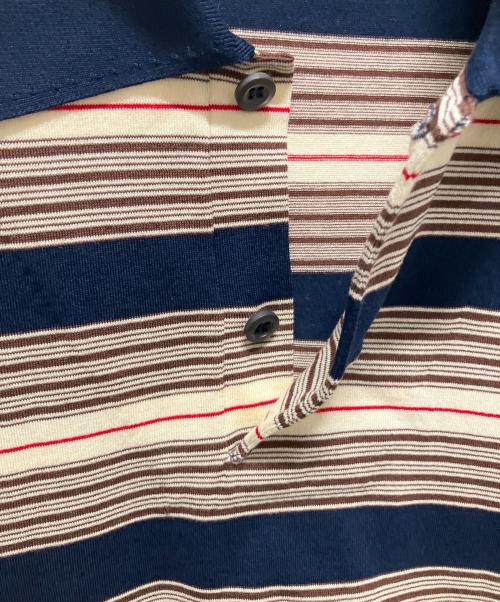 PRADA（プラダ）PRADA (プラダ) ストライプ コットン ポロシャツ ネイビー サイズ:48の古着・服飾アイテム