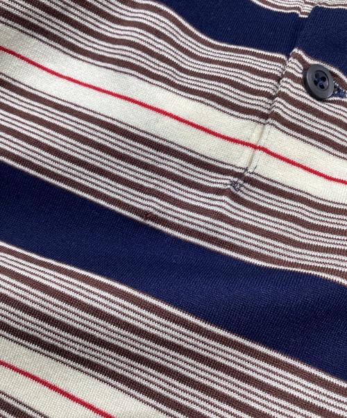 PRADA（プラダ）PRADA (プラダ) ストライプ コットン ポロシャツ ネイビー サイズ:48の古着・服飾アイテム